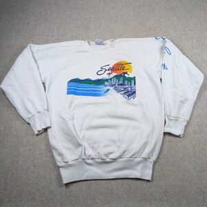 VTG 80s Seattle Washington Cityscape Art Raglan‎ Sweatshirt Sz XL (Fits Smaller)